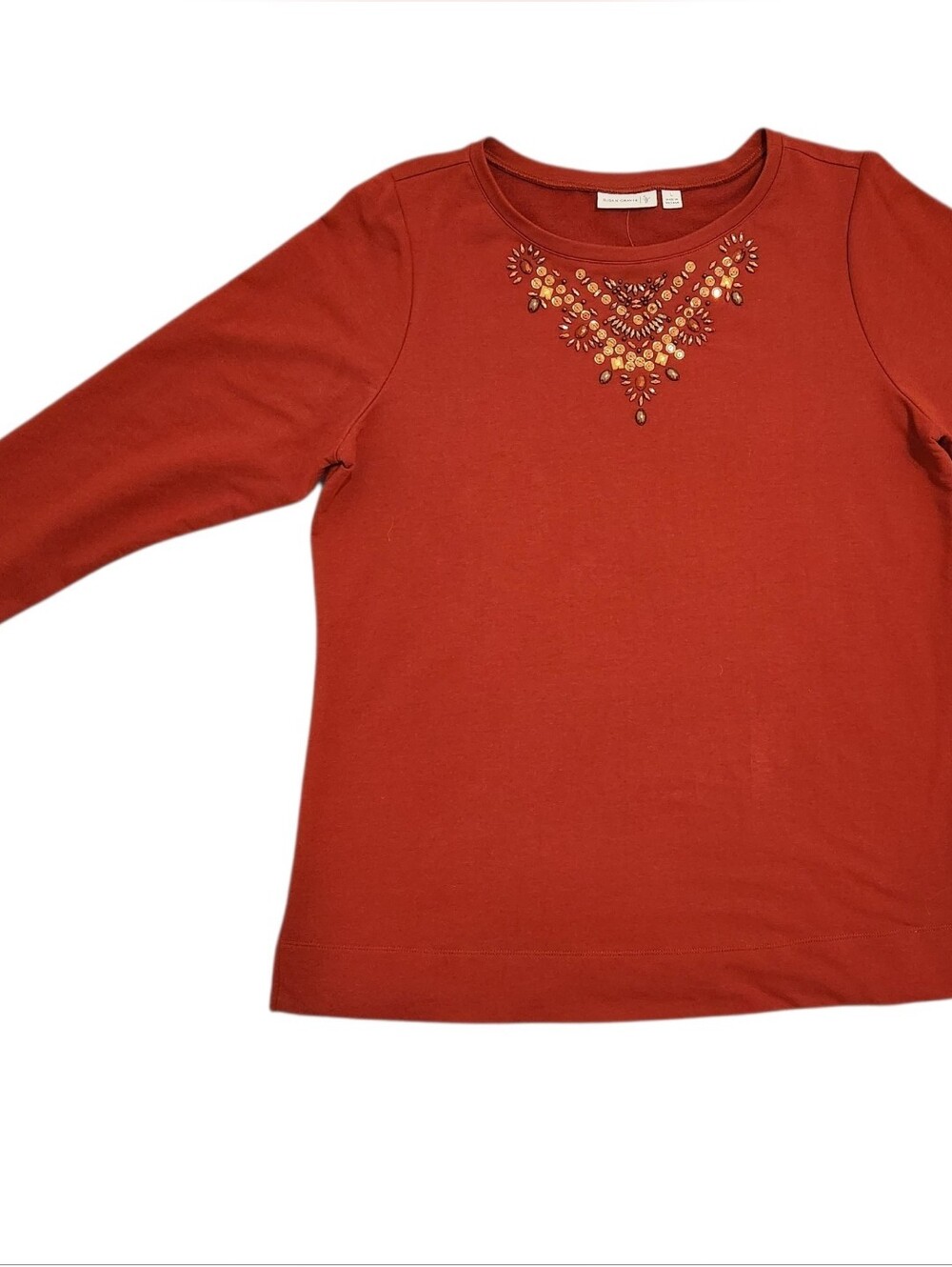 Susan Graver Rust Embellished Long-Sleeve Top